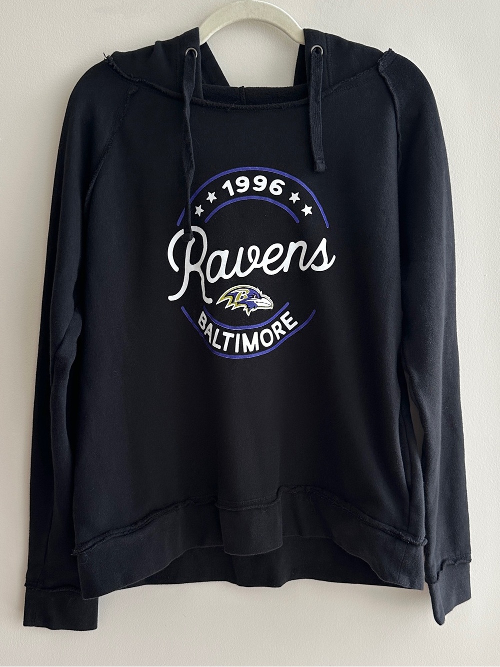 NFL Team Apparel Women’s Black Baltimore Ravens Crewneck Hoodie, Size Large